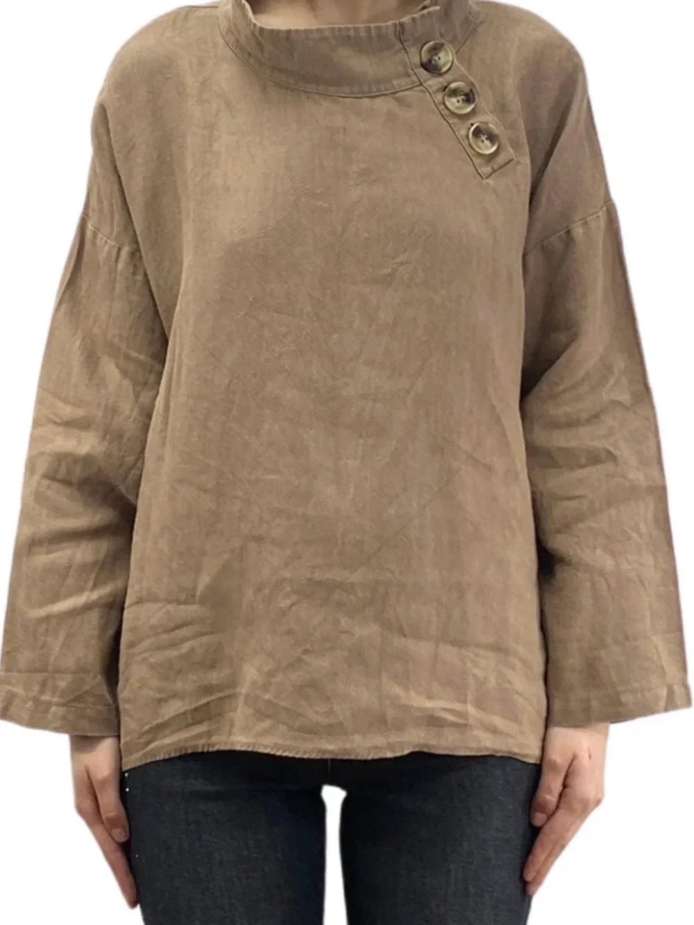 Zara 100% Linen Mock Neck Blouse in brown. Size M. EUC. - Picture 1 of 5